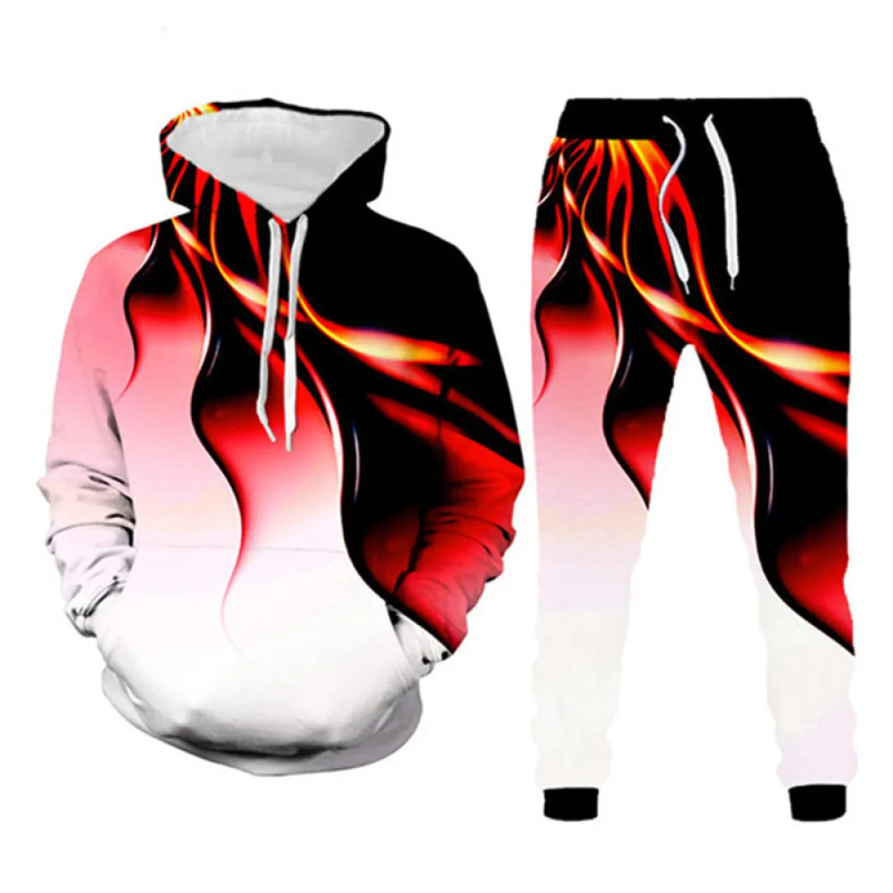 

Spring/Autumn Hoodie + Sweatpants Men's Tracksuit Aurora Ribbon 3D Printed Fashion Clothing Street Sweatshirt Boys Casual Jumper