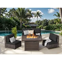 Furniture Sets Pieces with Fire Pit Table Patio Sectional Outdoor Furniture Sofa Chairs Set PE Rattan Wicker Couch Conversation 1