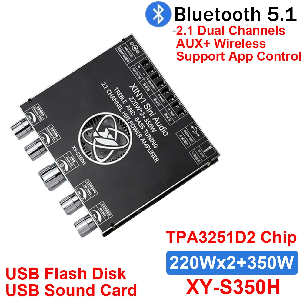 XY-S350H 220Wx2 + 350W Amplifier Bluetooth-Compatible + AUX + Sound Card + USB Flash Disk TPA3251D2 2.1 Dual Channel Subwoofer Module