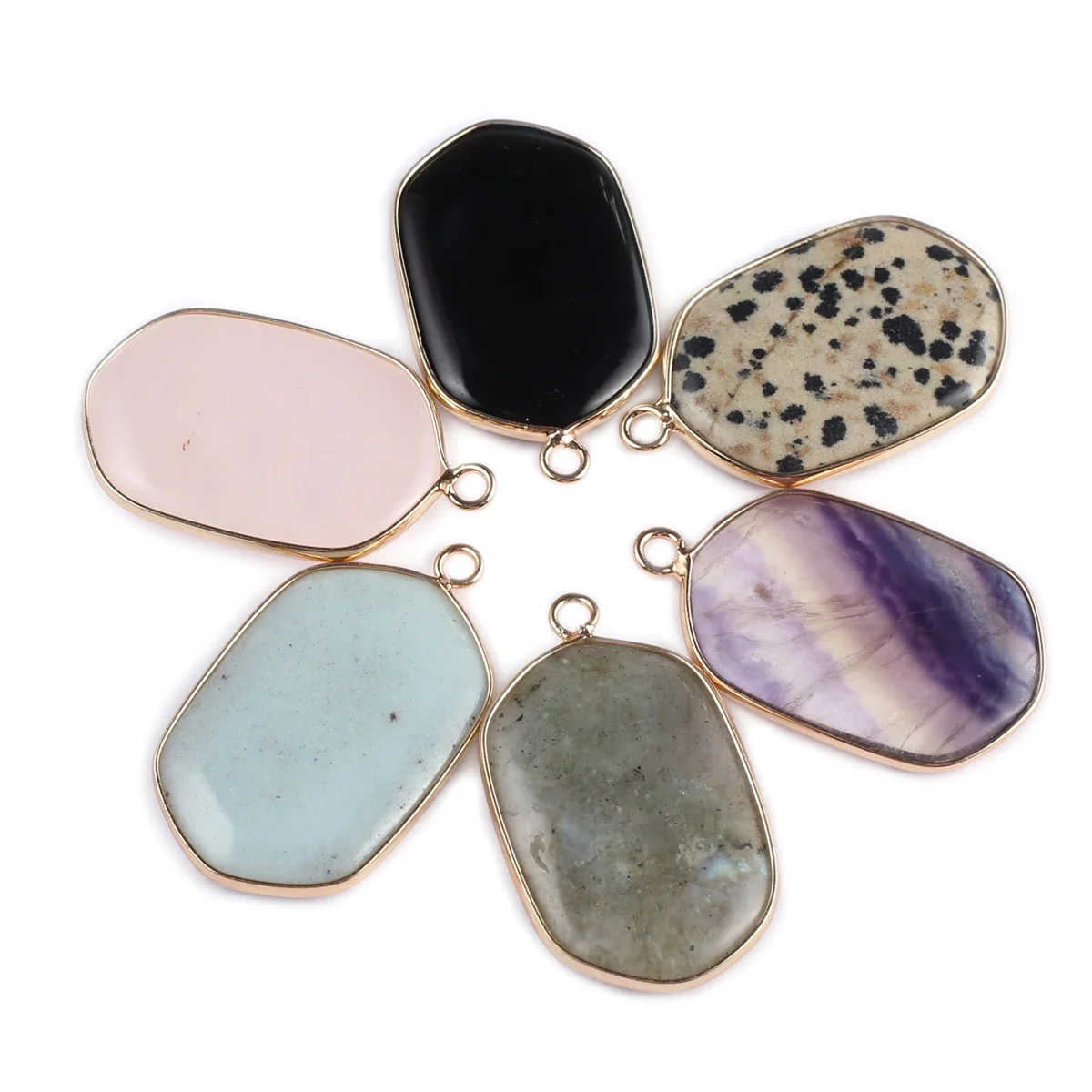 

8 PCS Wholesale Hexagonal Rectangle Amethysts Fluorite Pendant Natural Stone Jewelry Making DIY Necklace Accessories Gift