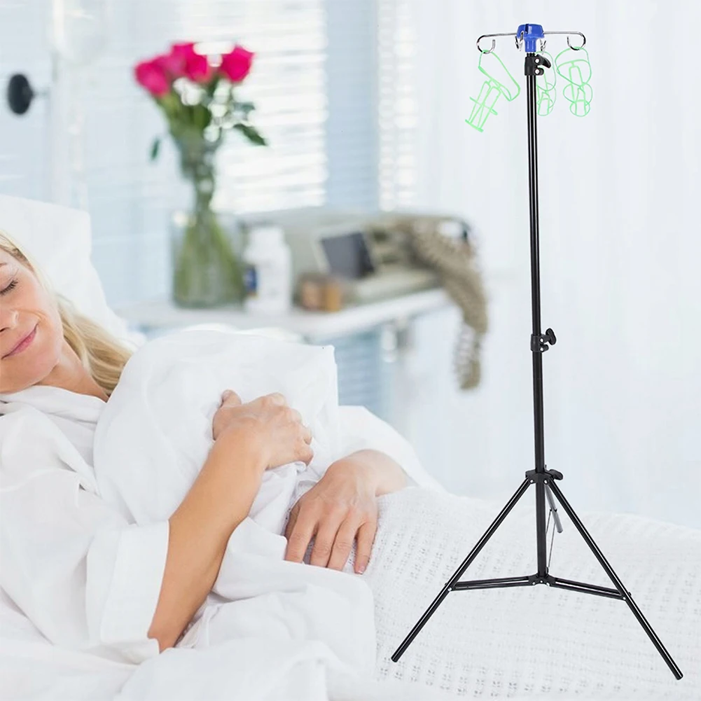 Portable IV Pole Drip Bag Stand Height Adjustable Foldable IV Pole 4 Hooks 3 Legs Aluminum Alloy for Hospitals Clinics 5