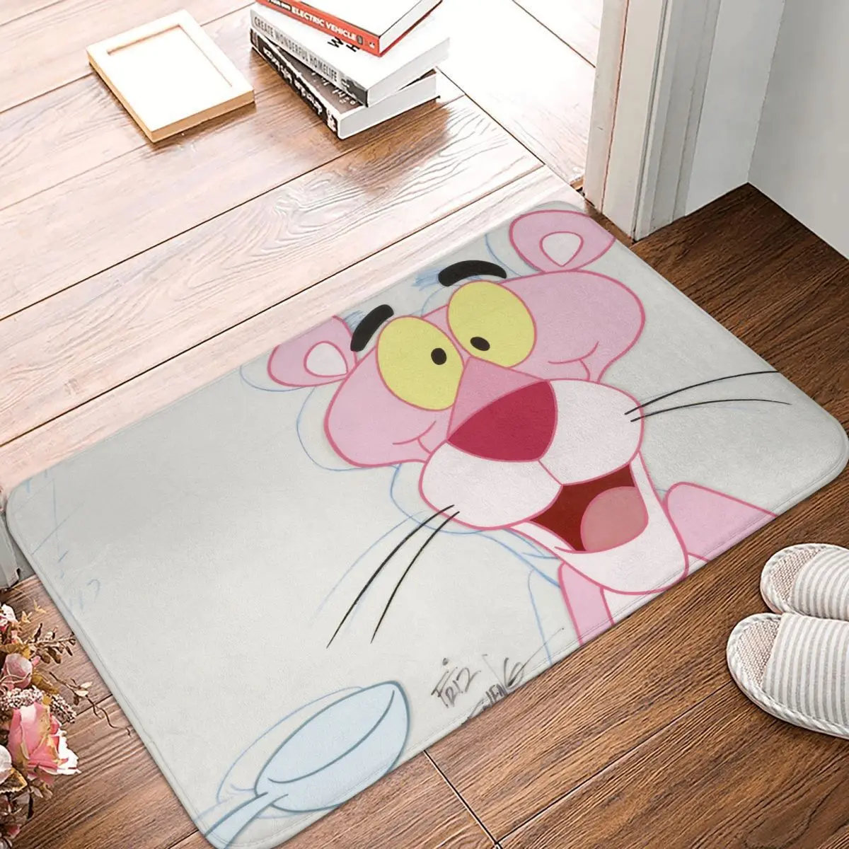 Pink Panther Cartoon Character Bathroom Mat Open Mouth Doormat Flannel Carpet Balcony Rug Home Decor