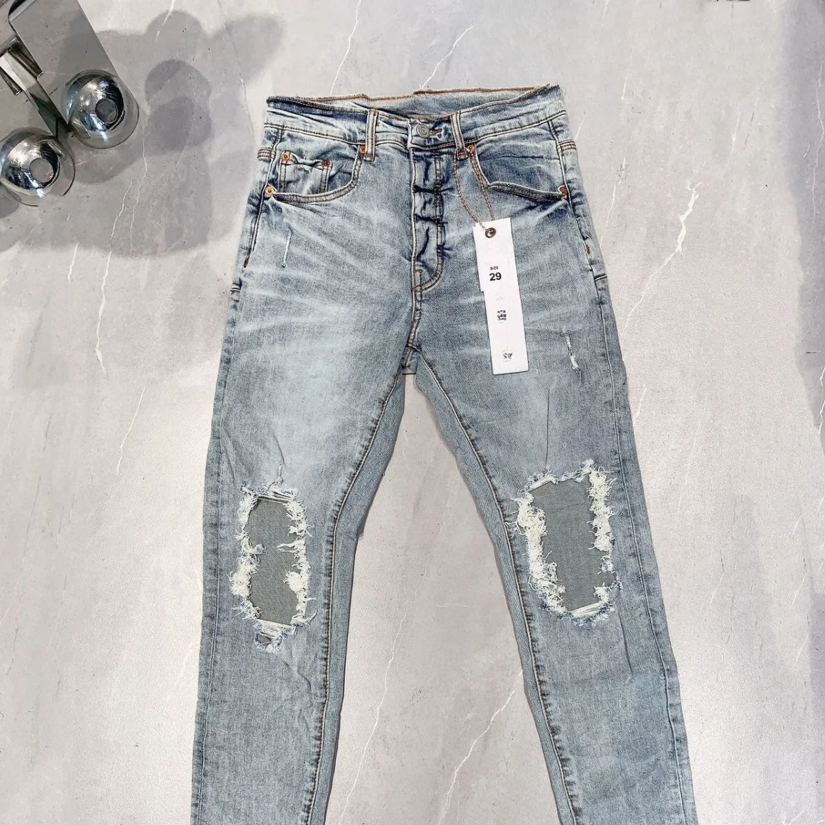 

2024 New Spring Summer Man Jean American High Street Distressed Ripped Washed Vintage Slim-Fit High Quality Mid Rise Trendy