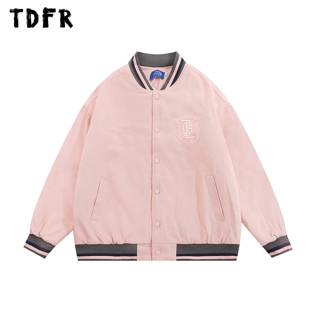 

Embroidery Quilted Jacket Mens Winter Casual Single Breasted Stand collar Long Sleeve Baseball Jacket Men