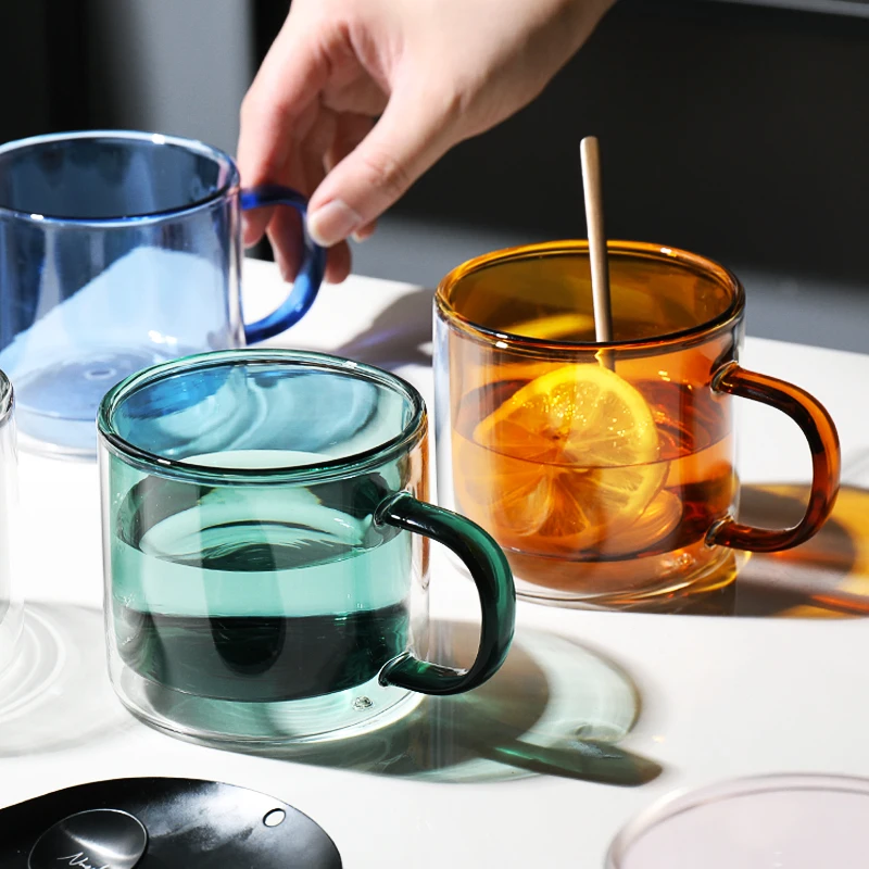 JINYOUJIA-Tasse à café en verre double couleur, tasse à poignée en verre  borosilicate pour bureau expresso cappuccino thé tasses à eau, tasses à jus  - AliExpress