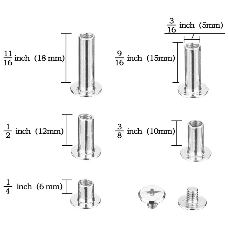 80Pcs M5 6/10/12/15/18mm Snap Rivet Bolts and Nuts Books Butt Screw Photo Album Binding Screw