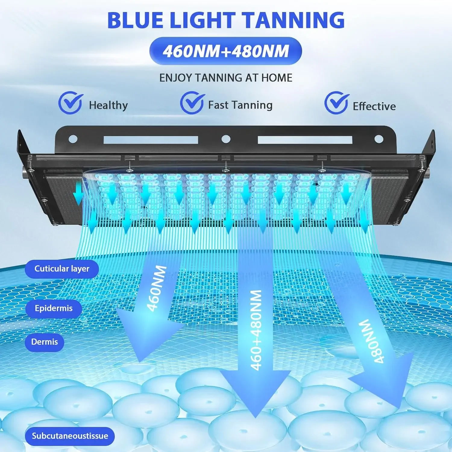 NEW Ultraviolet Tanning Lamp 50W Tripod Solarium Lamp for Tanning Body 96PCS Blue Light Lamp Wavelength 460nm & 480nm Skin care