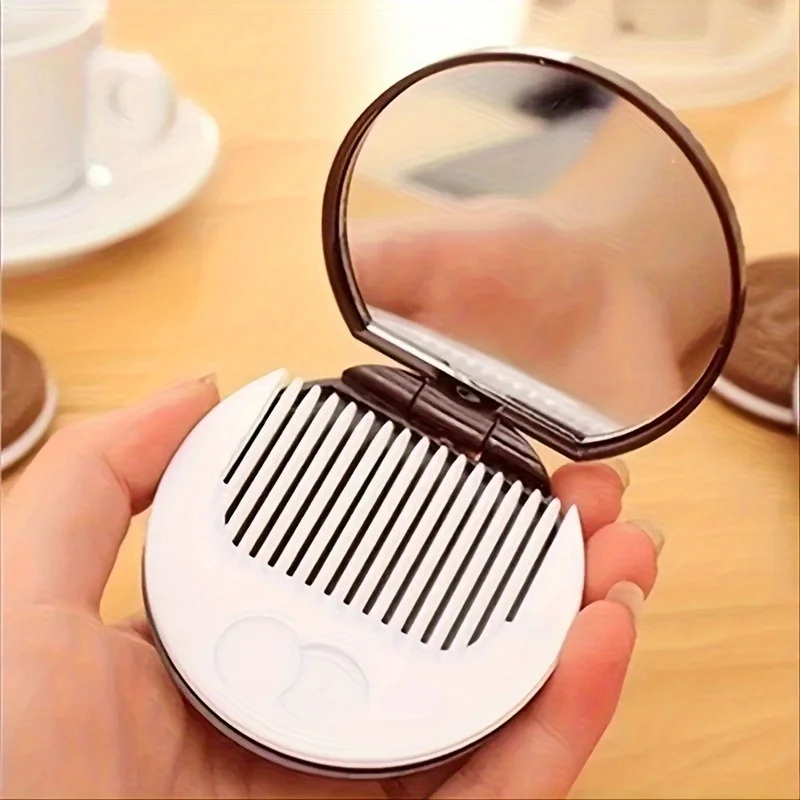 Portable Foldable Circular Small Mirror, Chocolate Biscuit Shaped Small Mirror,Portable,Essential for The Start of School Season