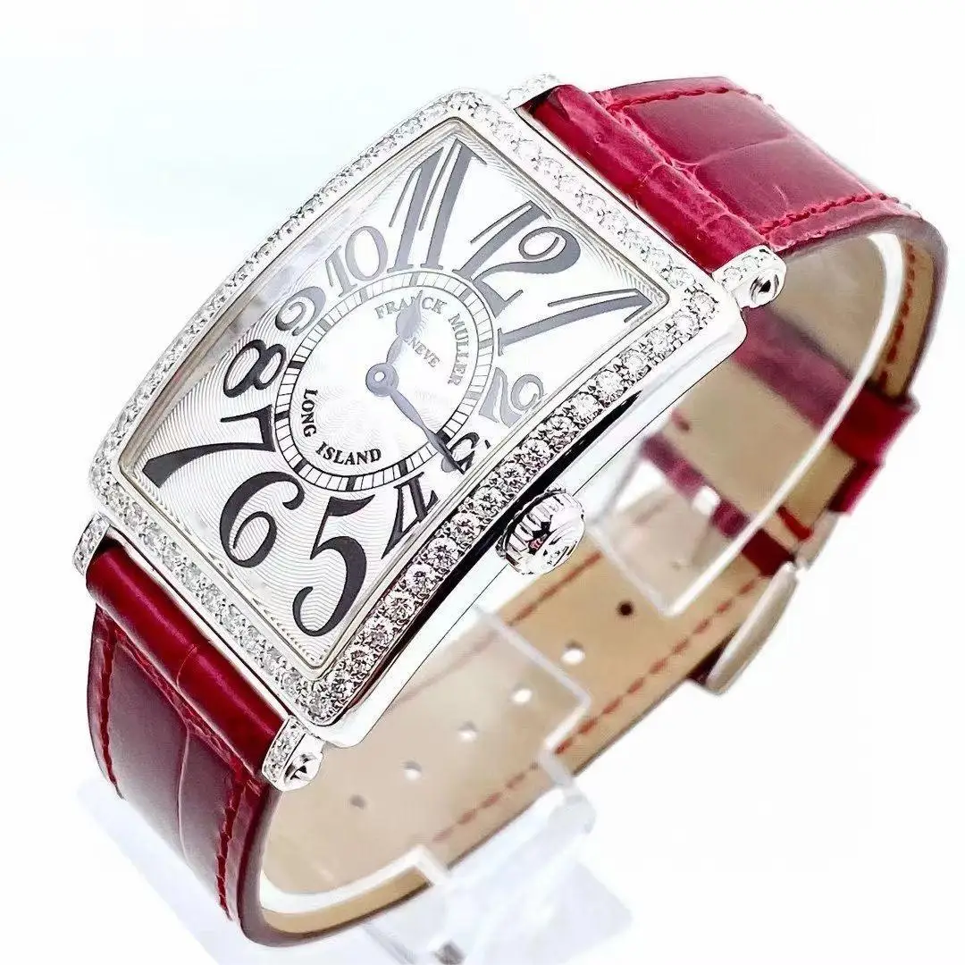 FRANCK MULLER Women's Watch Japanese Quartz Movement Set with Diamond Precision Steel Case Luxury Cowhide Strap Square Watch