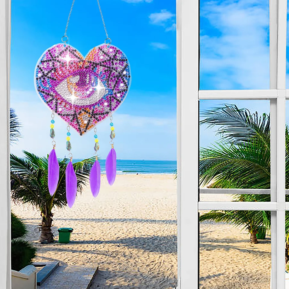 Elegant Diamond Art Feather Wind Chime Home Decor