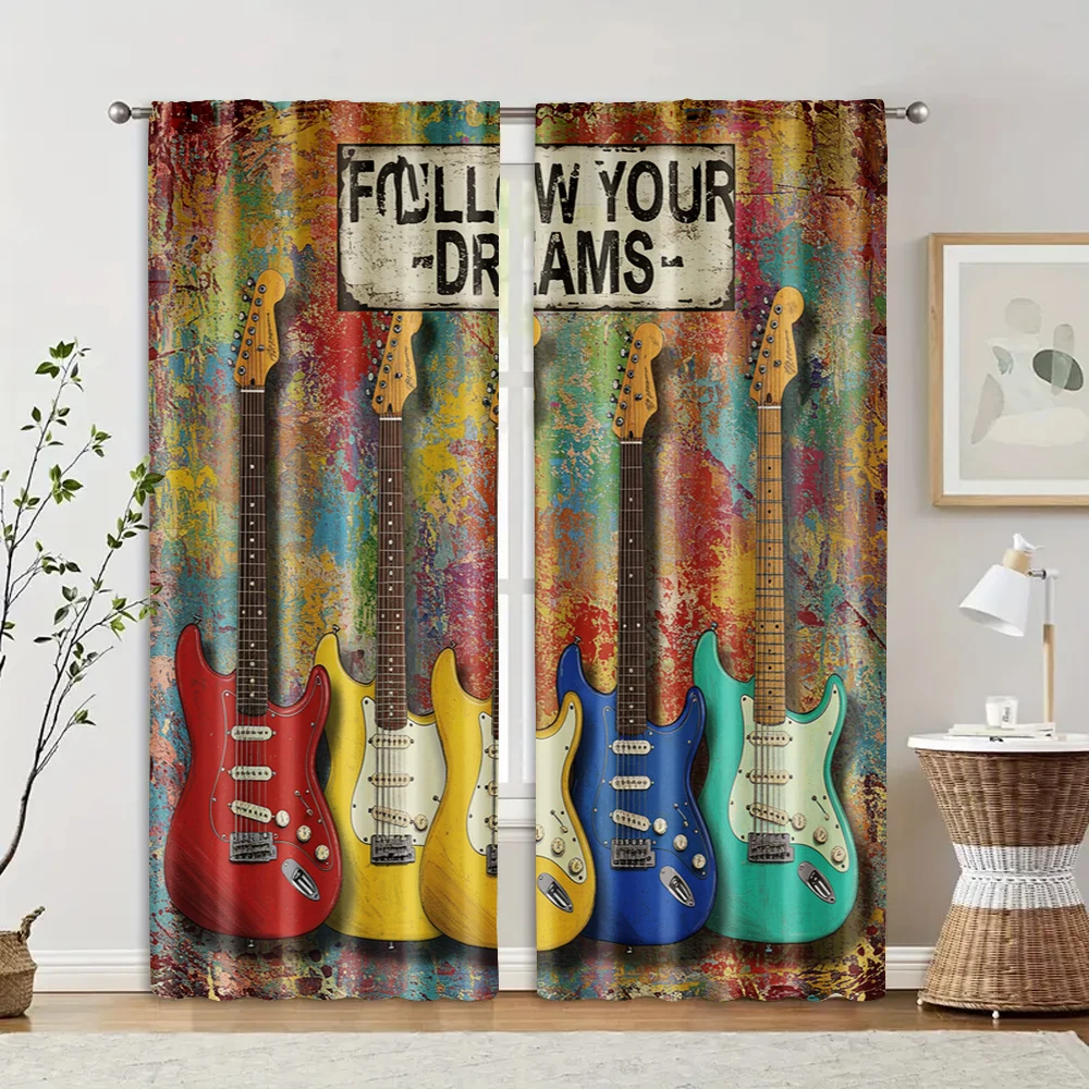 2pc,  Curtains music theme5 Durable Polyester,Without Electricity Birthday Party Use for Living Room, Outdoor Decor 2
