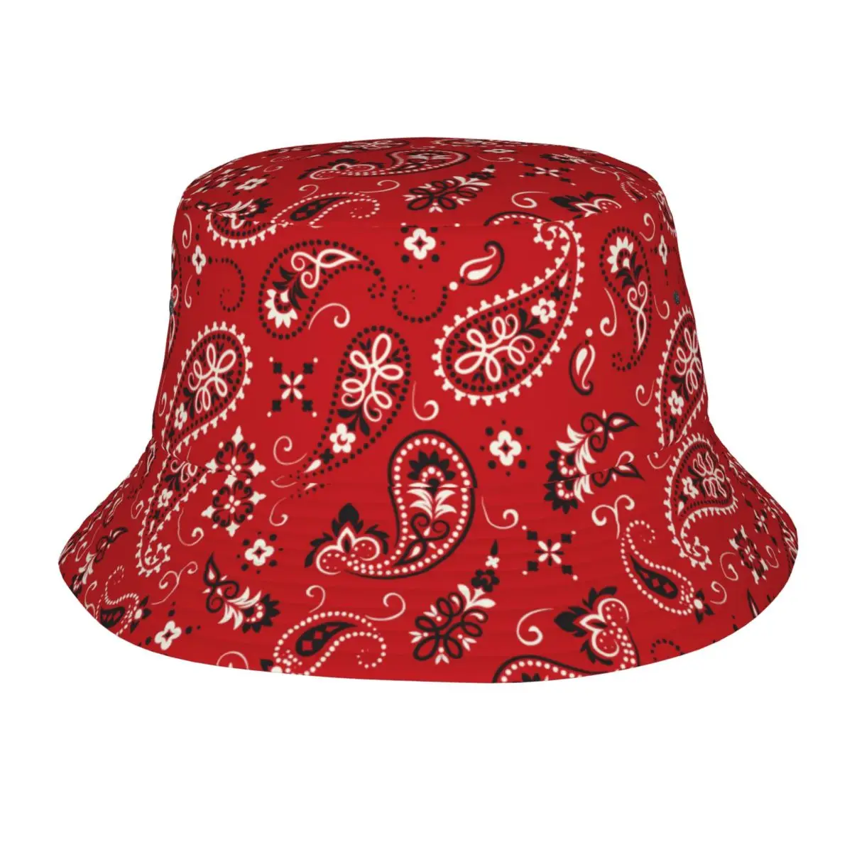 

Paisley Pattern Bucket Hat Red Art Outdoor Fisherman Caps Soft Fold Beach Travel Sun Hats For Unisex Korean Pattern Cap