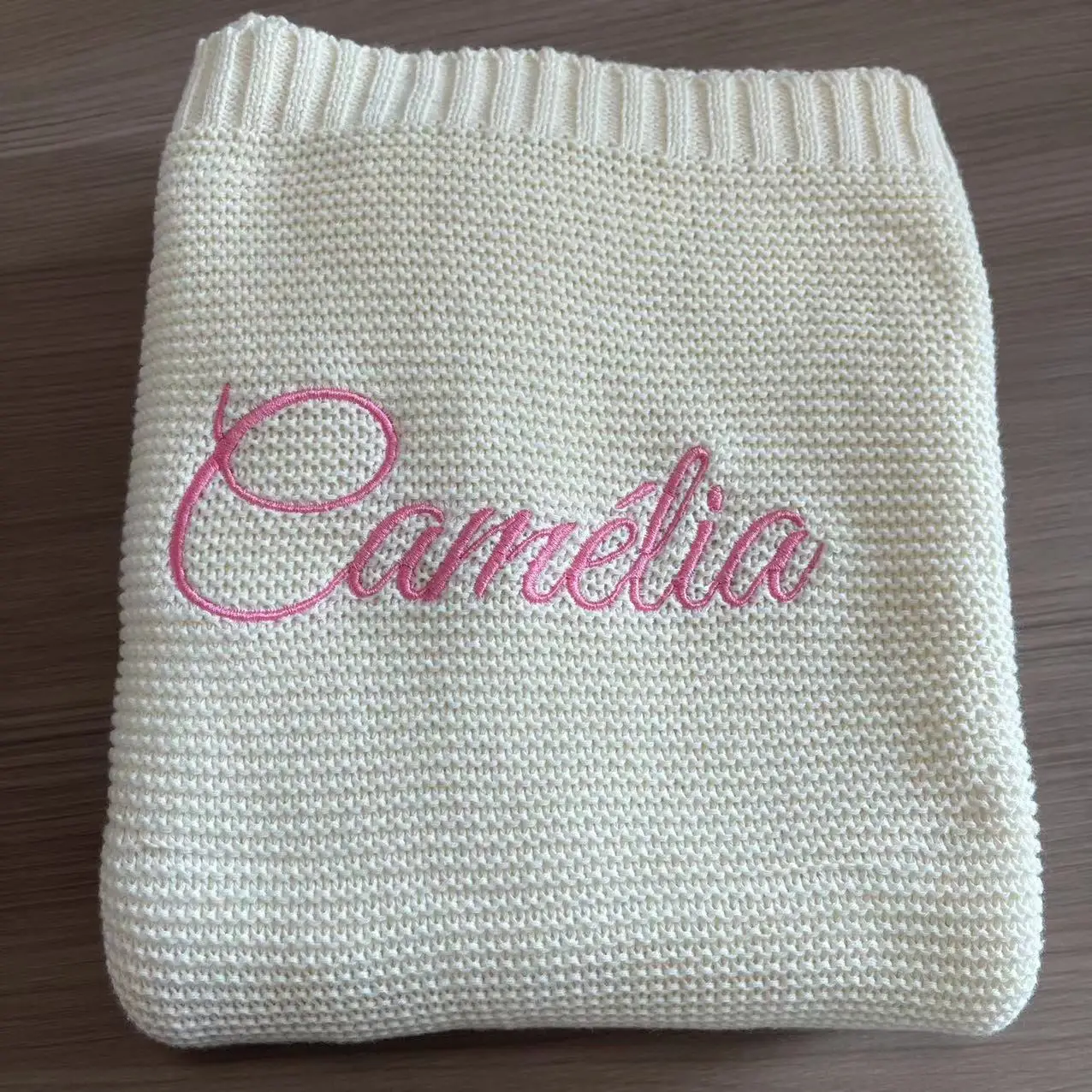 Embroidered Name Cotton Knitted Newborn Blanket Personalized Baby Boy Girl Blanket Baby Shower Gift Breathable Stroller Blanket