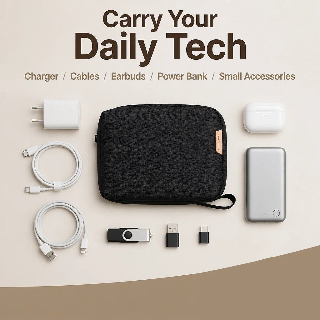 Compact Multi-Compartment Travel Electronics Organizer Bag