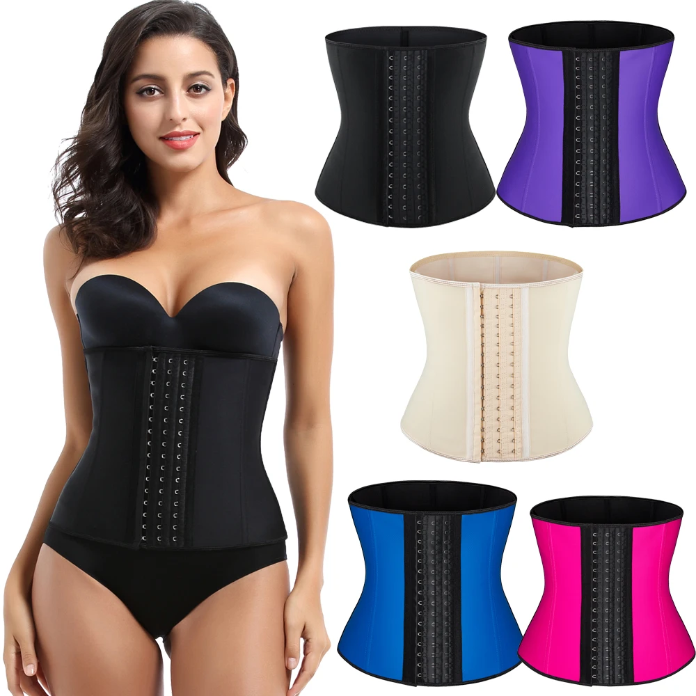 

Waist Trainer Latex Women Plus Size Waist Cincher Body Shaper Corset Tummy Control Fajas Colombianas with Hooks Slimming Belt