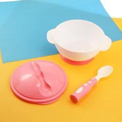 Platos de entrenamiento para niños, vajilla de silicona de seguridad para bebé, juego de cuencos de alimentación para niños, ventosa antideslizante, utensilios anticalientes + cuchara