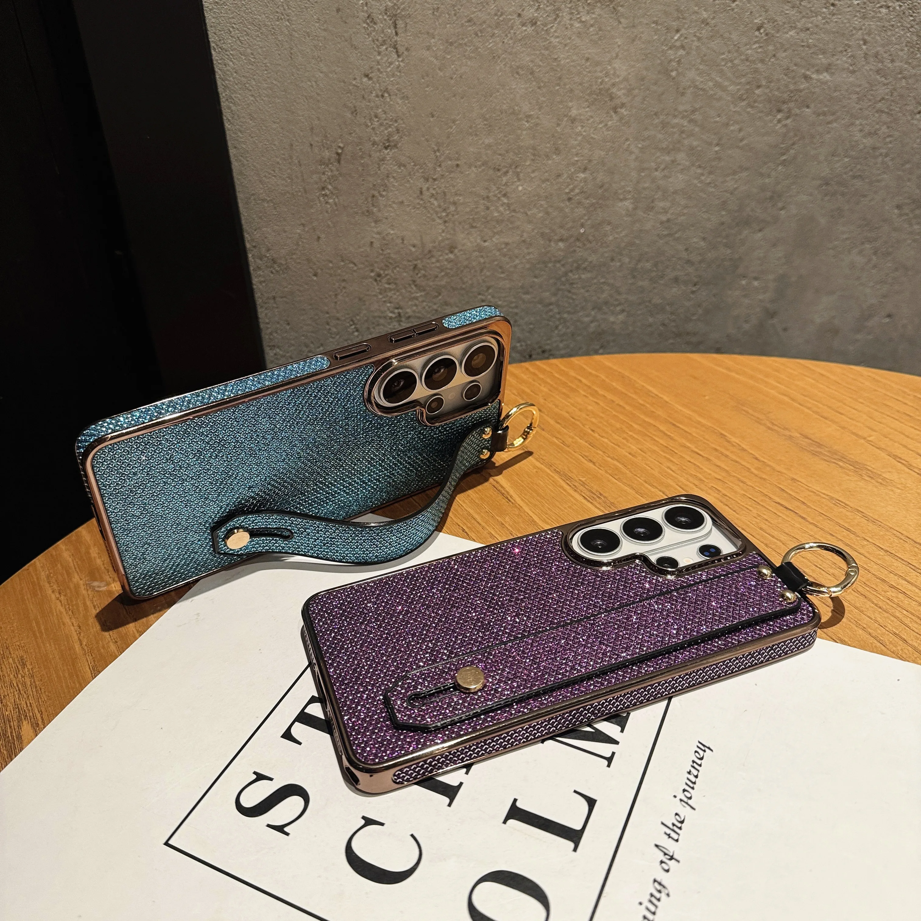 Sparkling Plating Wrist Strap Holder Case with Hand Bracket and Enhanced Camera Protection