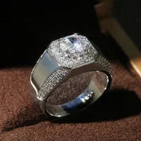Luxury 925 Sterling Silver Men AAA Crystal Zircon Stone Wedding Ring Brilliant Noble Engagement Engage Party Plata Rings Stamp 5