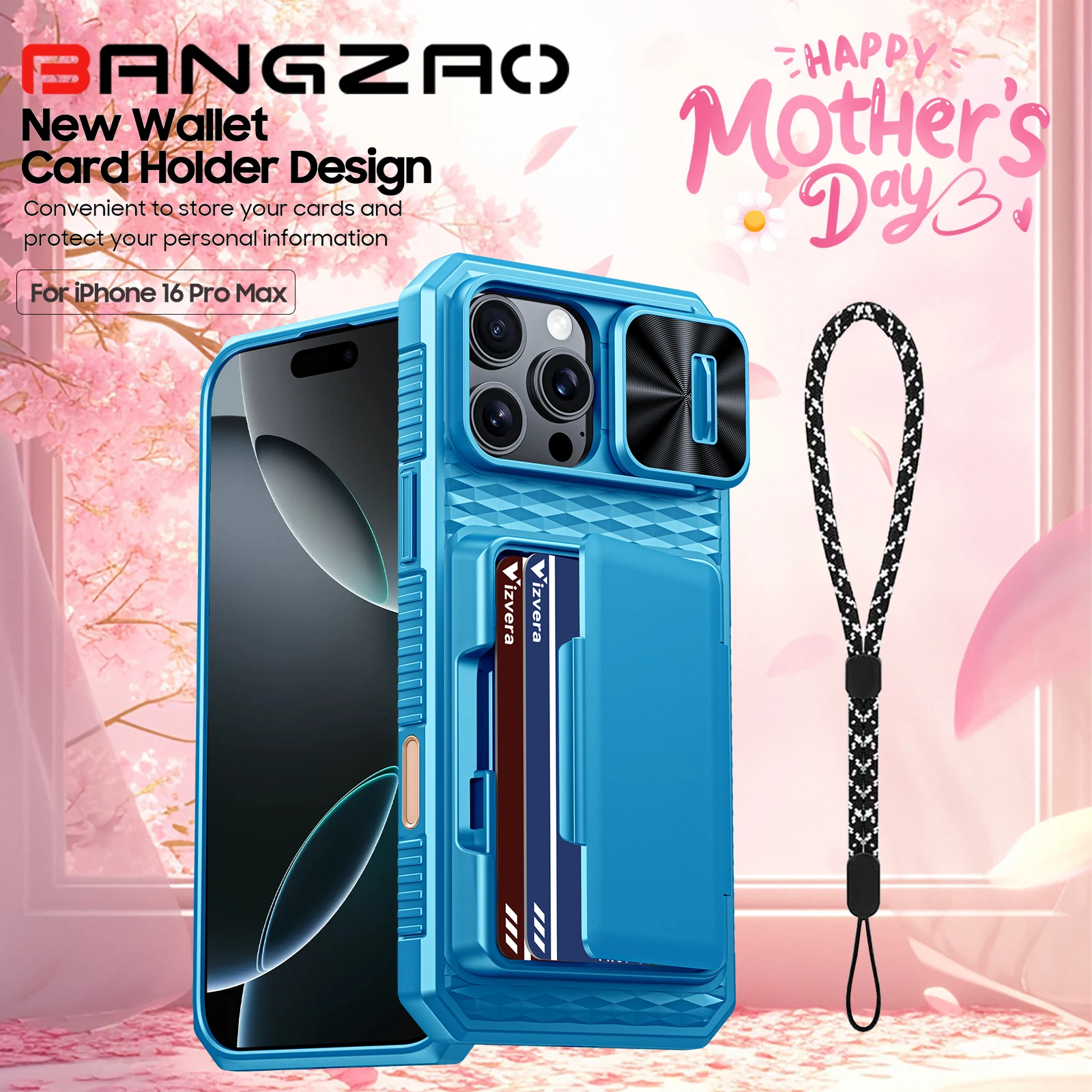 RFID Blocking Sliding Camera Wallet Case with Anti-Slip Texture - Perfect Mother's Day Gift