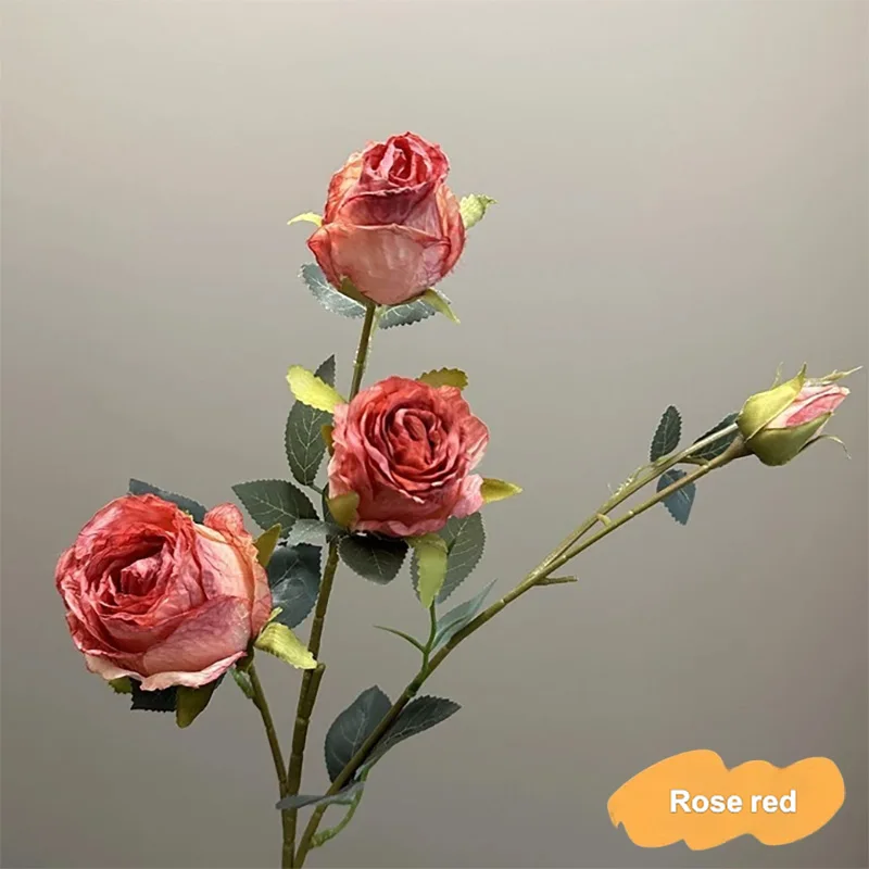 Vintage Burnt Edge Silk Rose Bouquet - Chic Artificial Flowers