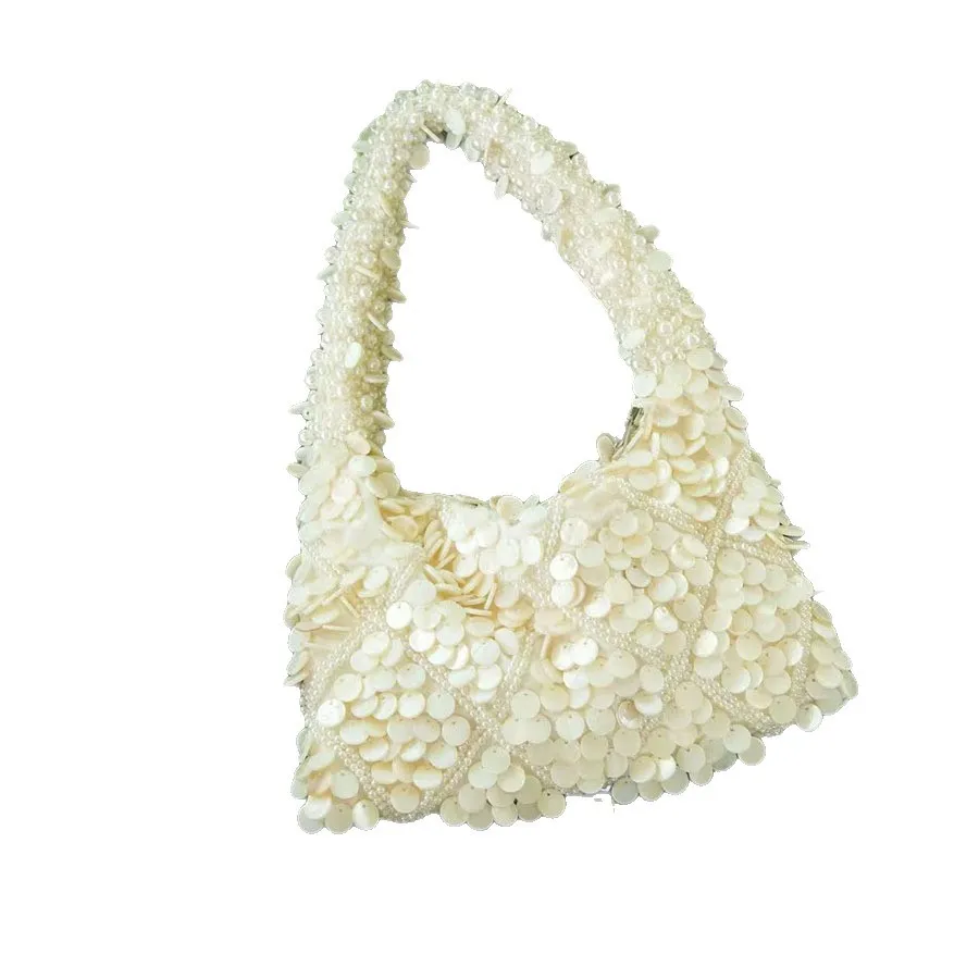 Beads Beading Tassel Hobo Bag Fashion Shell Woven Handmade Shoulder Bag Luxury Clutch Purse High Quality Women's Handbag