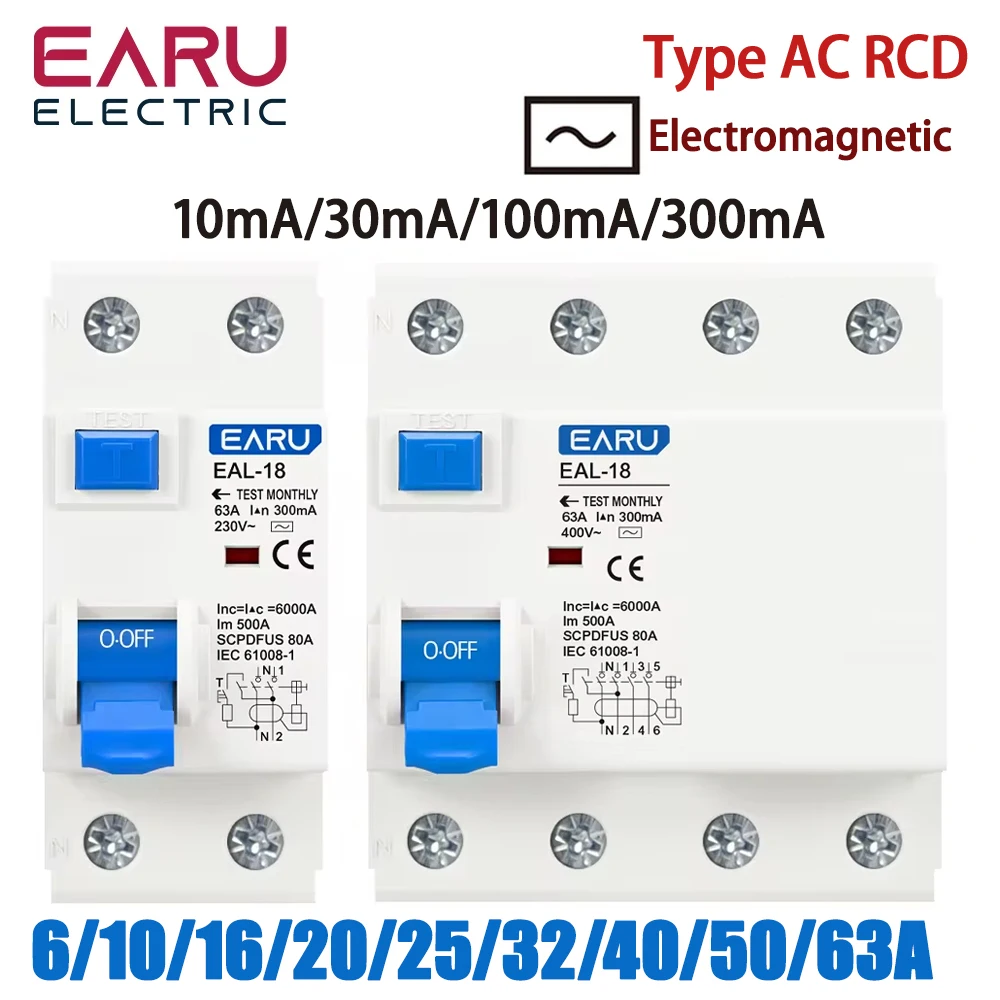 2P 4P 10/30/100/300mA Type AC RCCB RCD ELCB Electromagnetic Residual Current Cir