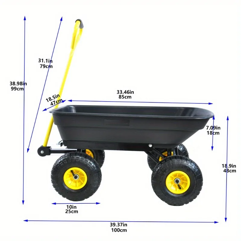 Lawn Garden Handing Tools Utility Cart Farm Wagon Trolleys, Plastic Four-Wheel Trailer Tipper, Small Stall, Cargo Carrier