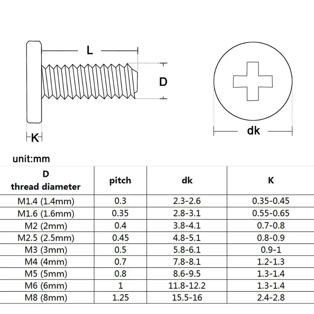 Flat Head Screw 5-20Pcs M1.4 M1.6 M2 M2.5 M3 M4 M5 M6 M8 CM Cross Phillips Ultra Thin Super Low Flat Wafer Head Screw Bolt 304 Stainless Steel