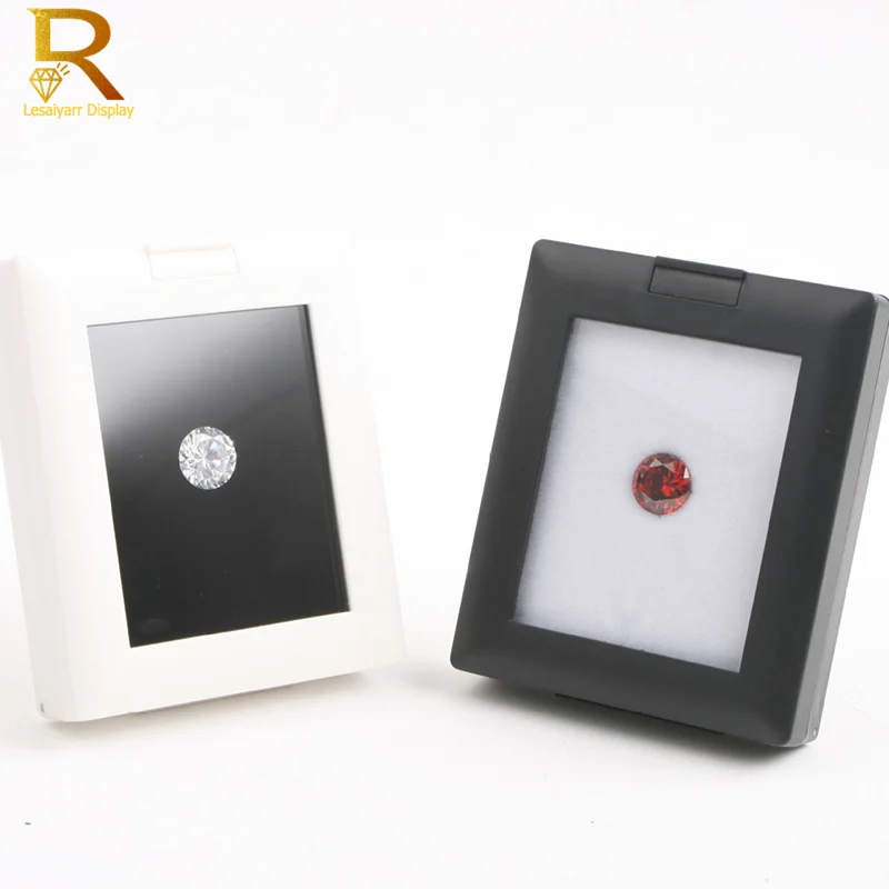 

Loose Diamond Gem Display Stand Holder Top Glass Lid Box Gemstone Collection Organizer Stone Storage Case Self-Standing Showcase