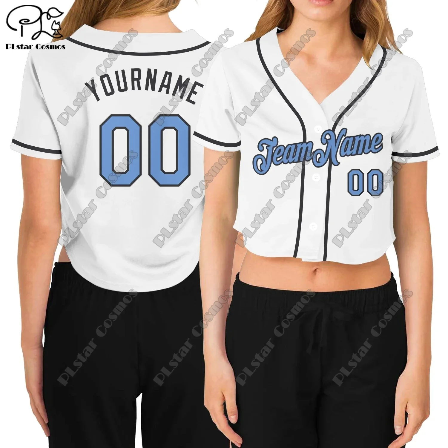 

PLstar Cosmos fashion 3d printed white pattern custom women's cardigan summer new V-neck short baseball uniform series 2