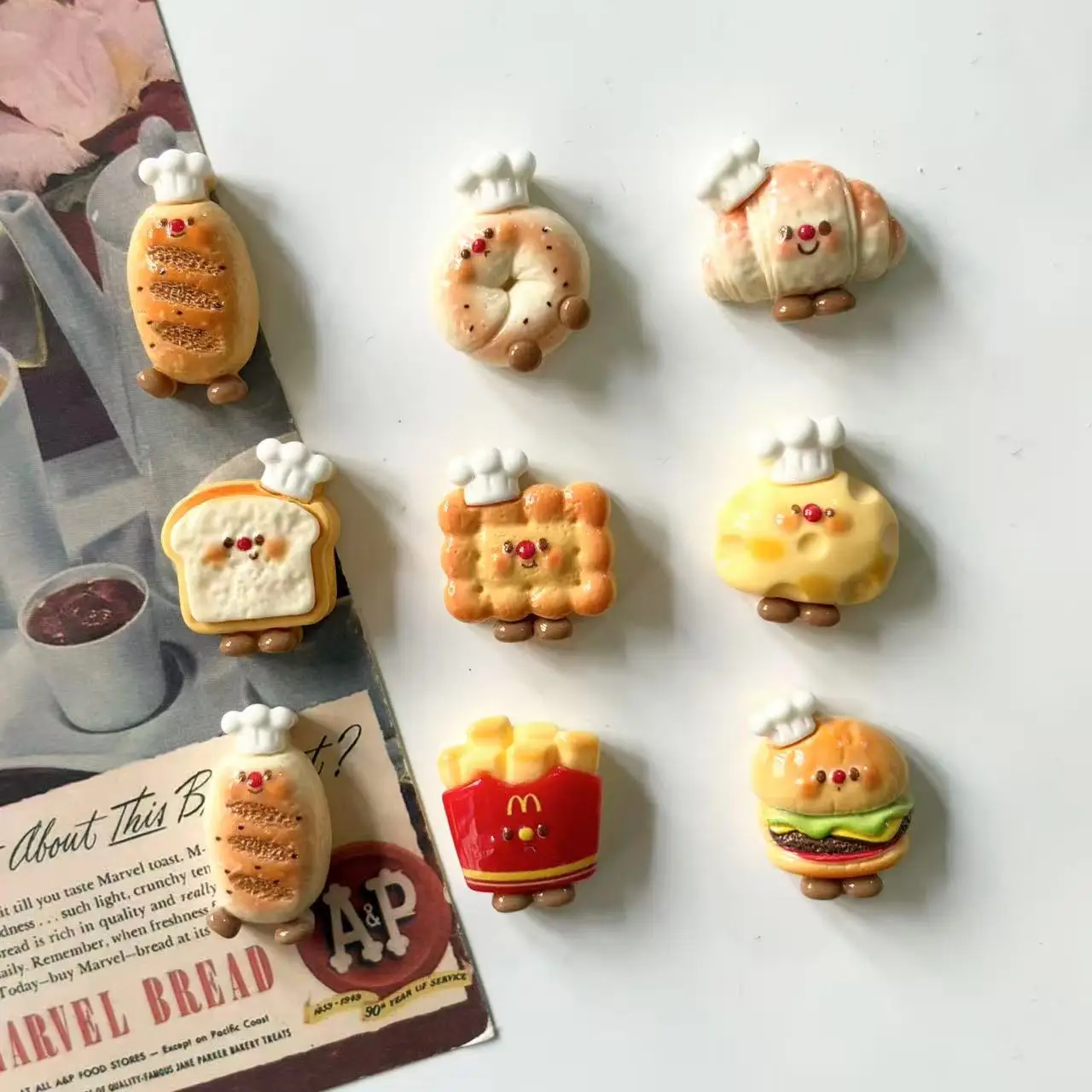 Set of 9 Adorable Hamburger and Fries Fridge Magnets - Perfect Gift