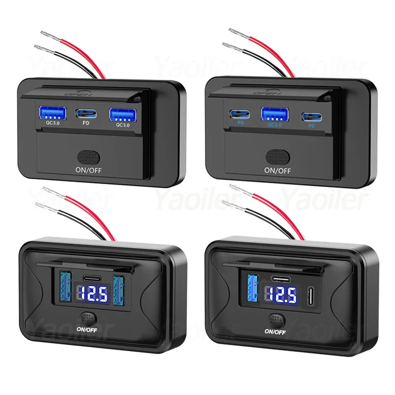 Presa USB 12V-24V Con QC 3.0 E PD 3.0 (tipo C) Per Camper, Auto E Barca, Con Coperchio Antipolvere E Interruttore On/off