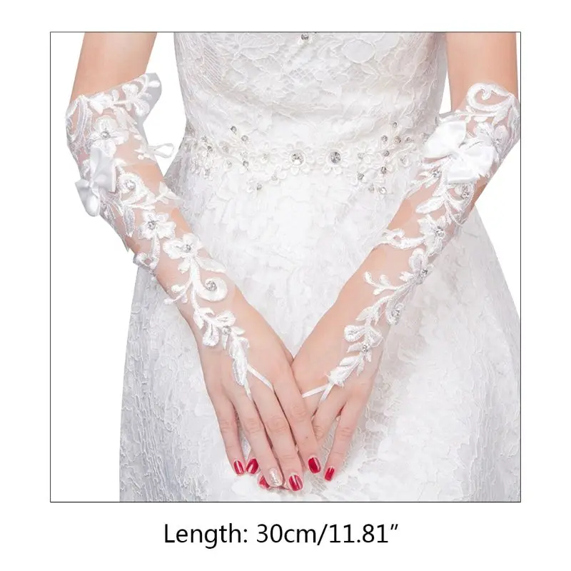 Guanti Lunghi In Pizzo Floreale Per Donna - Eleganti Guanti Da Sposa E Festa (Nero)