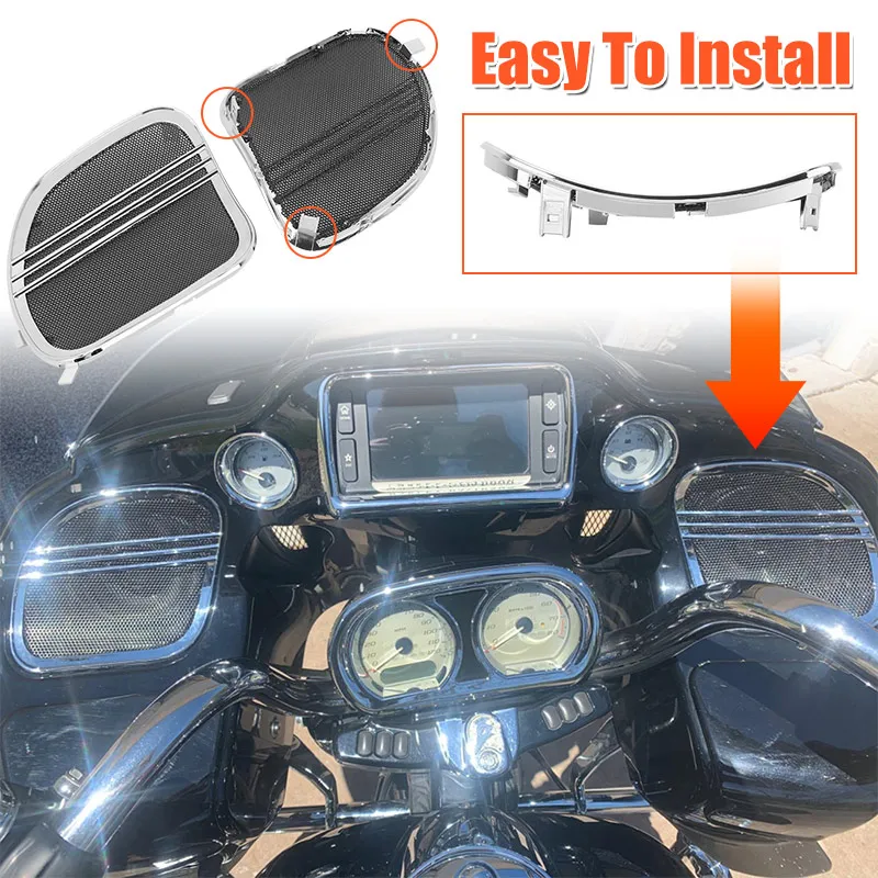 Motorcycle Speaker Grills Cover Trim Mesh Tri-Line Black