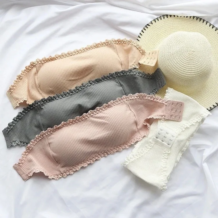 Summer Strapless Women Bras Back Lace Sexy Chest Tops Seamless Breathable Underwear Brassiere Solid Invisible Wraps Bra Push Up