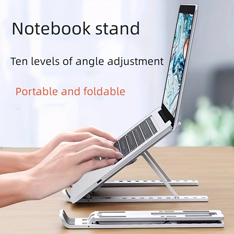 Portable 10-Level Foldable Laptop Stand, Ergonomic ABS Cooling Riser for All Laptops, Travel-Friendly Adjustable Desk Holder