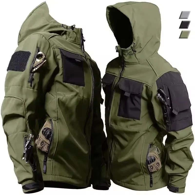 Tactical Jackets Men Outdoor Waterproof Hood Windbreaker Work Wear Soft Shell Multi-pockets Hunting Motorcy Tops Winter - 2