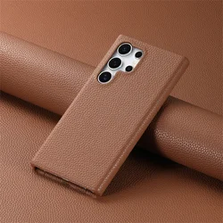 Luxury Soft Lychee Pattern Leather Shockproof Bumper Case - Samsung S25 (Y1 - Brown)