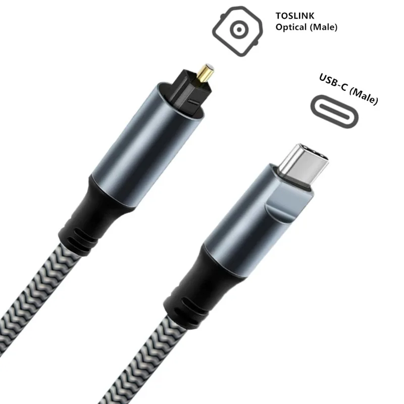 Braided USB-C to Optical Audio Cable with Gold-Plated Connector, 3Ft