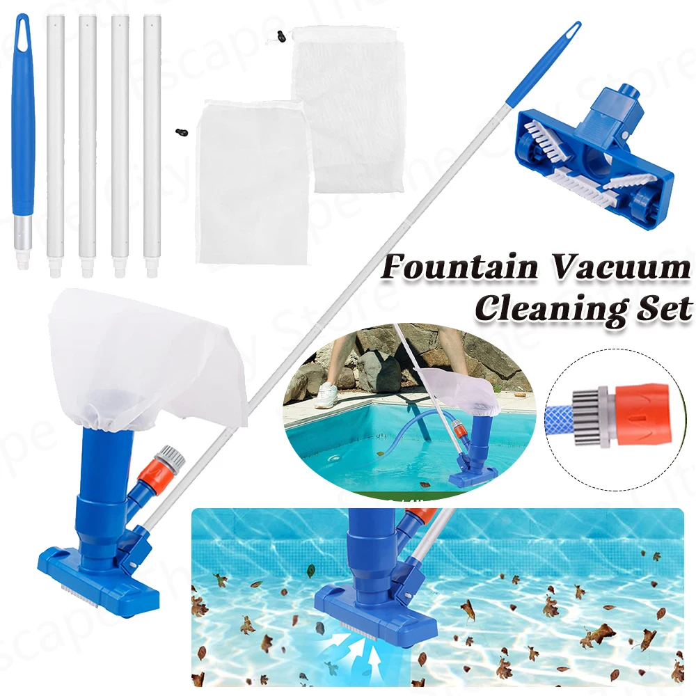 

Swimming Pond Fountain Vacuum with 5 Section Pole Portable Cleaning Tool Kit Professional Hot Spring Vacuum Pool Cleaner