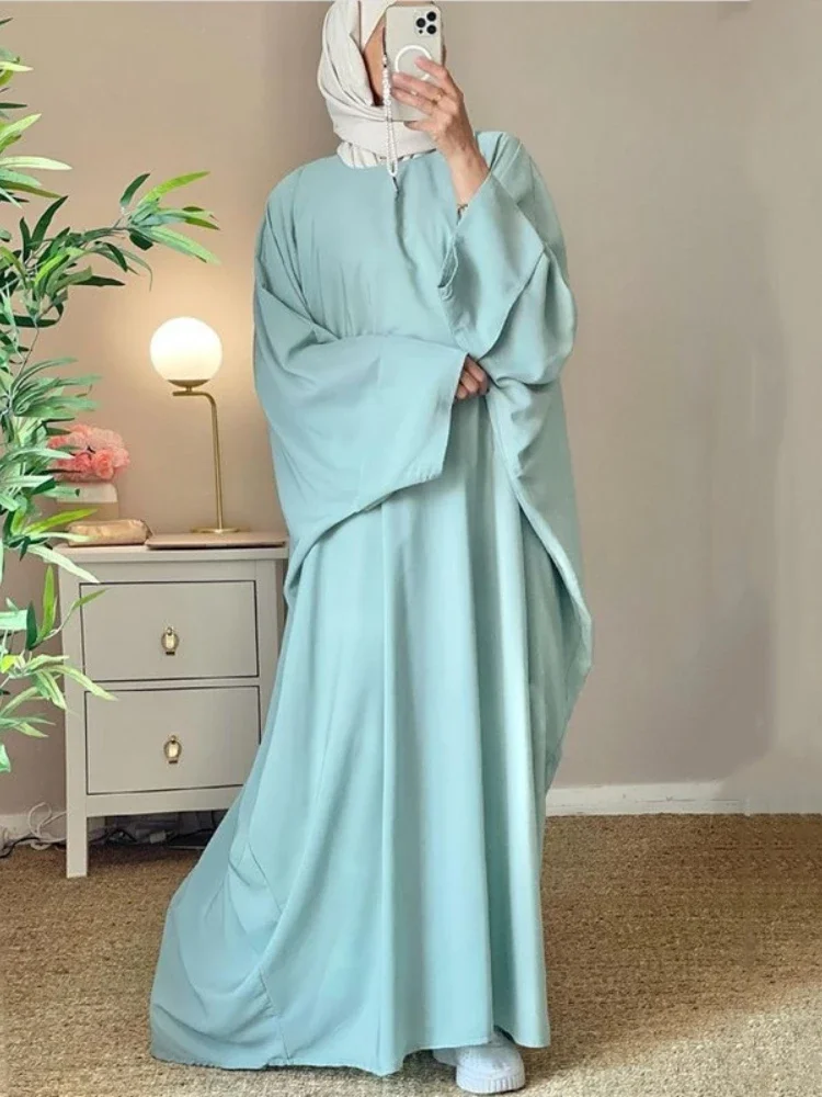Ramadan Eid Muslim Hijab Dresses for Women Prayer Clothes Plain Batwing Abaya Dress Islam Dubai Turkey Saudi Loose Abayas Robe