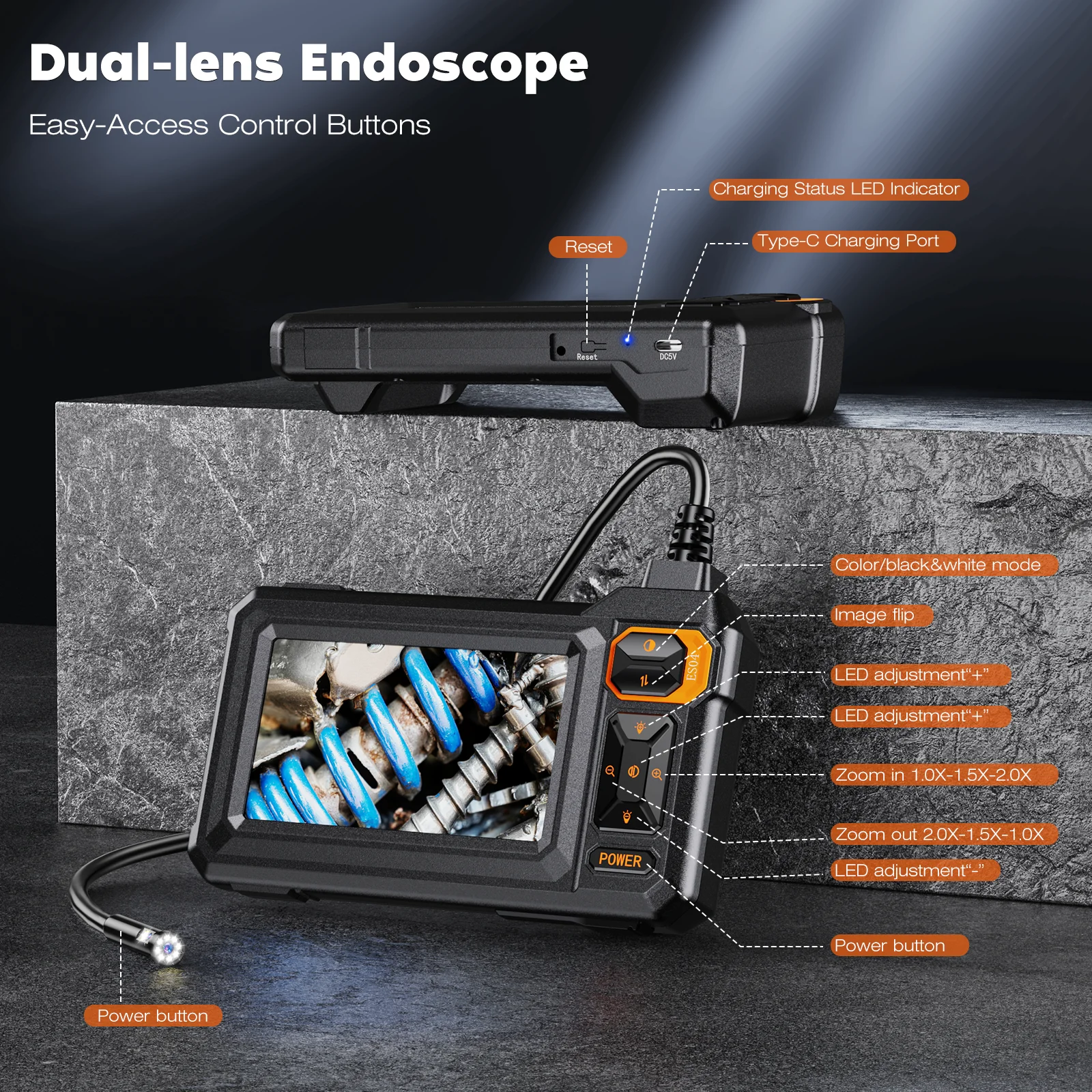 Endoscope Camera 4.3 Inch Screen 1080P HD Industrial Endoscope Camera IP67 Water