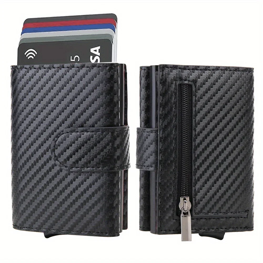 RFID Microfiber Leather Men's Trifold Slim Wallet with Card Holder and Coin Pocket