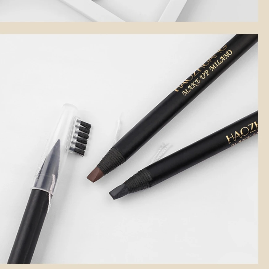 High quality HAOZHUANG pull eyebrow pencil black leather makeup wild line eyebrow pencil hard core flat head pen White pen 5