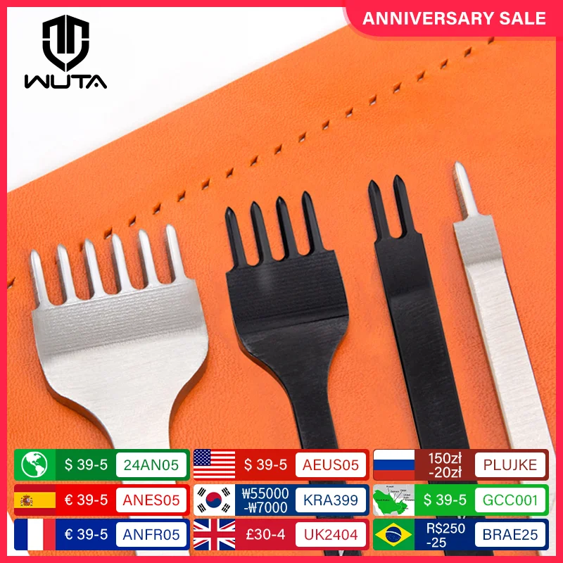 

WUTA Basic Leather Chisel Tool Diamond Pricking Iron Hole Punch Stitching Leather Craft tool 3/4/5/6mm 1-2-4-6 teeth