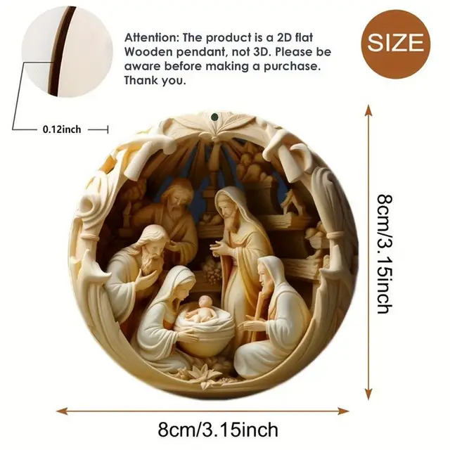 Christmas Nativity Ornaments 12X Christmas Decoration wooden Nativity Scene pendant Christmas Tree Decorations Easter Home Decor 6