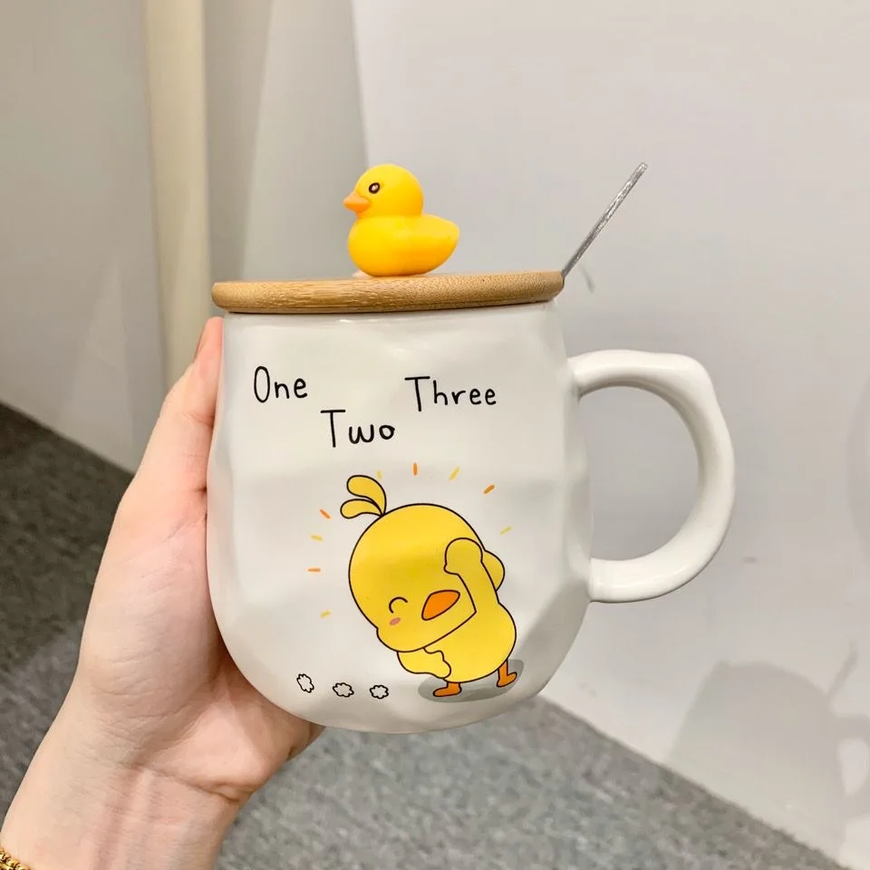 

Cute Yellow Duck Hand Cup, Large Capacity, Girl Heart, Ceramic Water Cup, Cartoon, Simple Gift