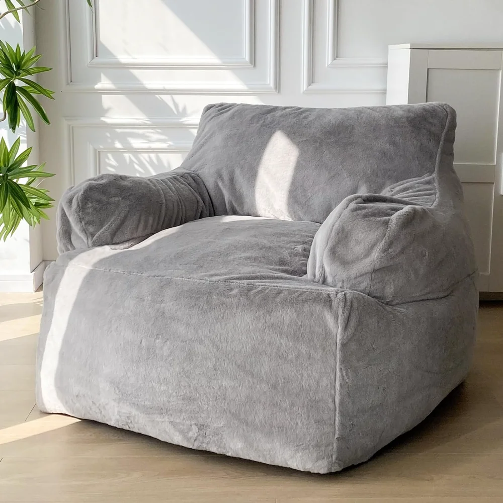 MAXYOYO Giant Bean Bag Chair, Faux Fur Stuffed Bean Bag Couch with Filler Large Living Room