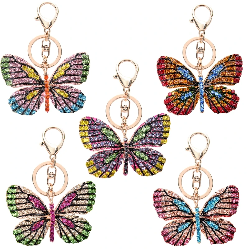 for Butterfly Keychain Crystal for Rhinestone Sparkling Car for Key Chains Purse Bag Charm Pendant for Women