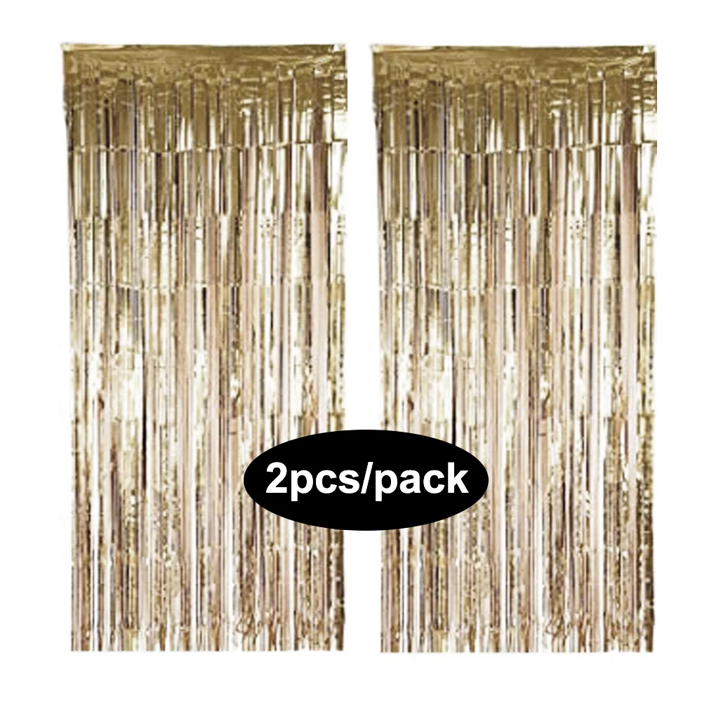 Tende Da Parete Con Frange In Lamina Luccicante Per Feste - 2 Pezzi Quadrati Oro Rosa - 1m X 6,1m